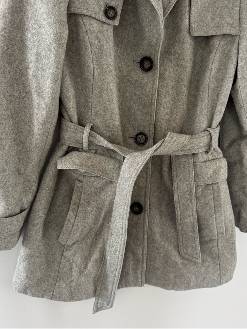 Banana Republic Women's Coat Size Large Gray Belted Wool Button Up Peacoat - Picture 4 of 10